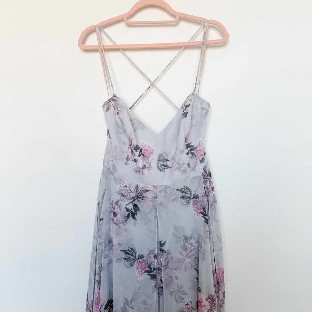 Free People Floral Maxi Dress Size 12 Purple Lace Up Back Fairy Cottage Romantic - Picture 3 of 10